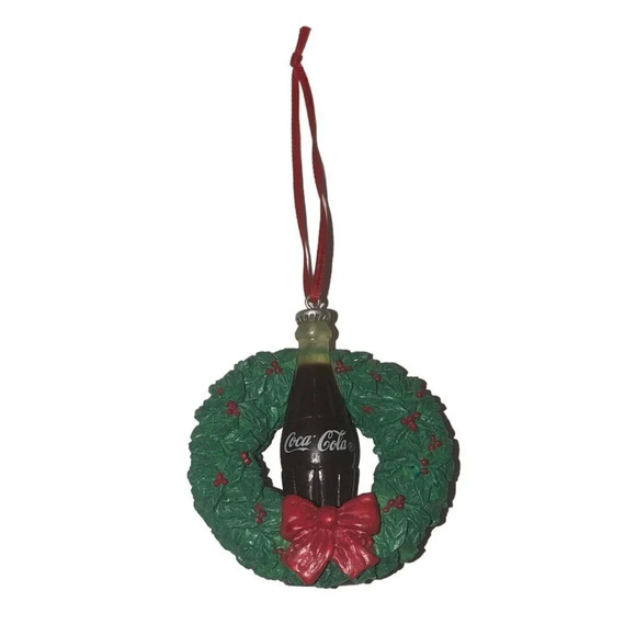 Vintage '91 Coca Cola Holly Berry Wreath w/Coke Bottle Christmas Xmas Ornament - Picture 1 of 4
